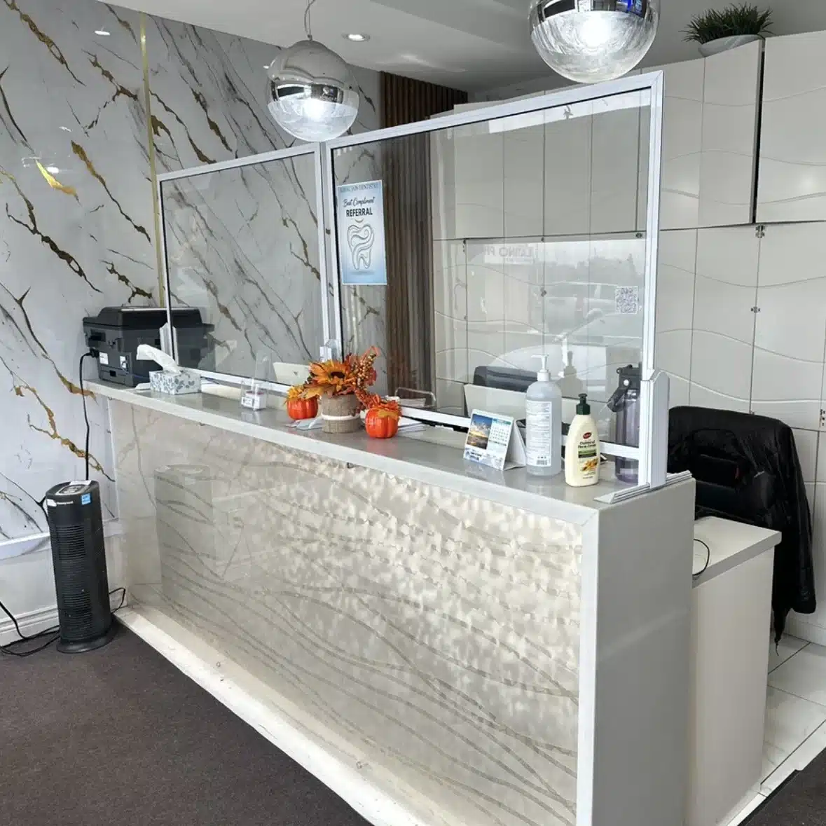 Reception area at Komal Jain Dentistry, dentist in Mississauga
